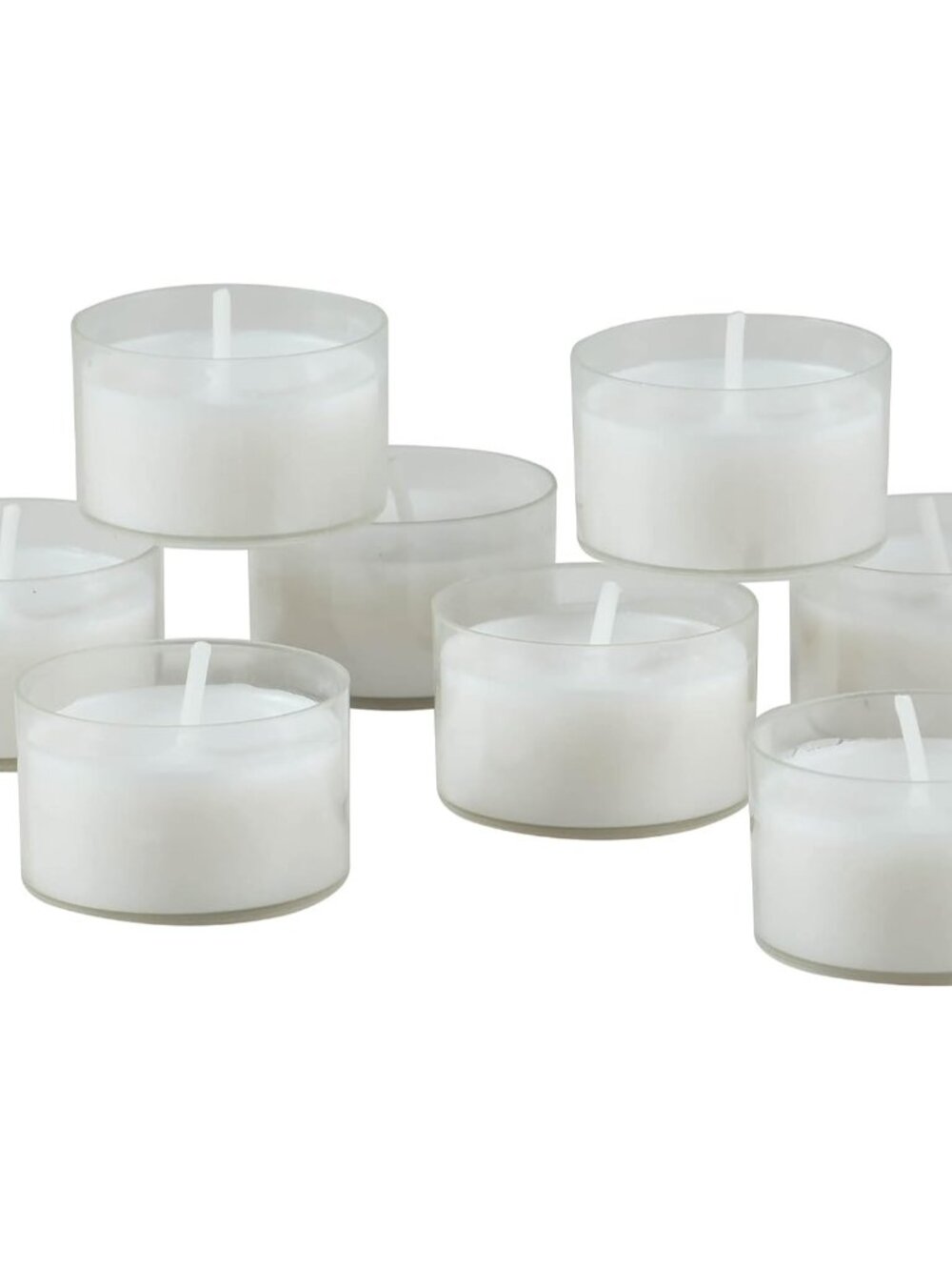 48 Count White Unscented Smokeless Long Burning Clear Cup Tea Light Candles with